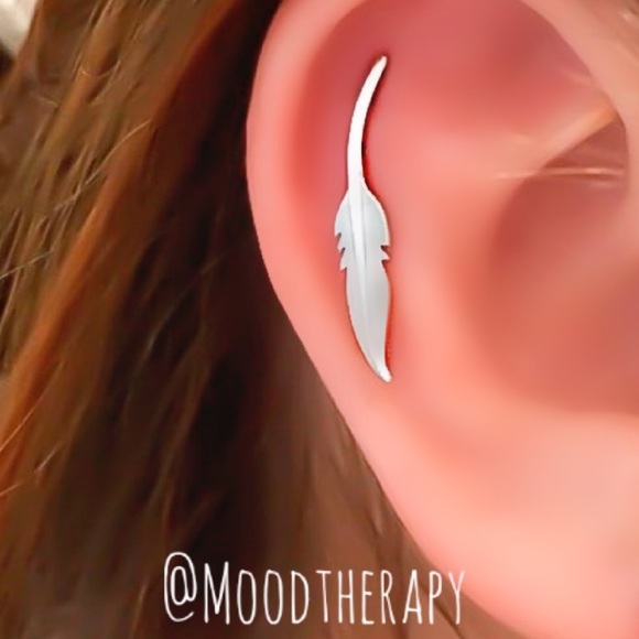 1PC 925 Sterling Silver Feather Helix Ear Climber Ear Crawler Stud Earring - Picture 6 of 11